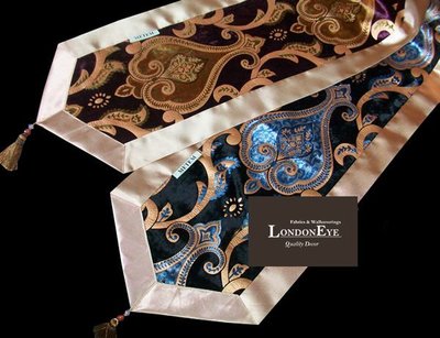 【 LondonEYE 】歐式宮廷新古典 紫金雙色 X 寬邊設計X變形蟲  長桌巾/桌旗 藍 直