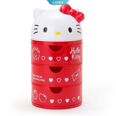 三麗鷗 Sanrio Hello Kitty 旋律桌面旋轉收納盒珠寶可愛女孩心形飾品飾品收納盒 [罐]-KK220704