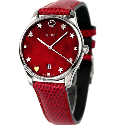 GUCCI YA1264041 古馳 手錶 36mm 紅色面盤 紅色皮錶帶 女錶