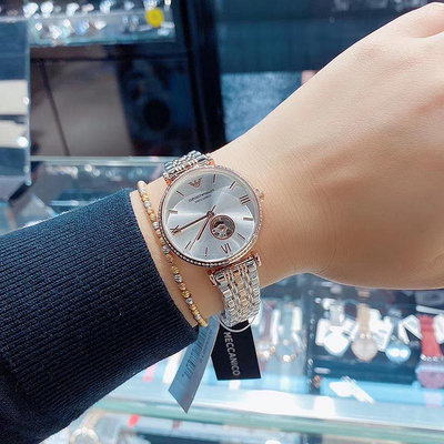 ＂手錶＂Armani阿瑪尼手表女滿天星時尚經典鏤空自動機械鋼帶女表AR60019