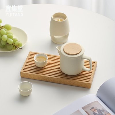 宜集堂INS奶油茶具套裝下午茶茶水分離茶壺木托盤茶盤高級感家用~特價