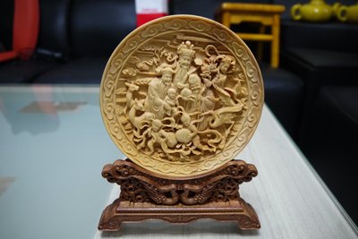 榧木圓盤擺件 花梨木底座 /收藏品/工藝品/擺件/居家擺飾/裝飾品/禮品