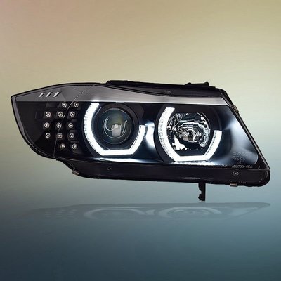 專用于寶馬3系E90天使眼大燈總成05-10款改裝LED日行燈流水轉向燈