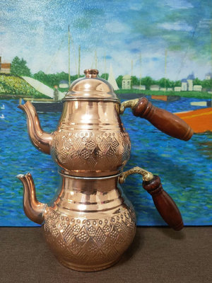 歐亞土耳其銅器藝術手工雕刻紫雕刻母子茶壺 總高25厘米 大壺