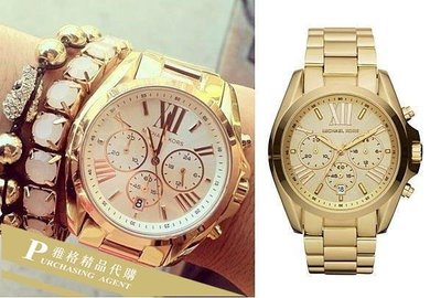 雅格時尚精品代購Michael Kors 香檳金 不鏽鋼 三眼 經典手錶 MK5605 美國正品