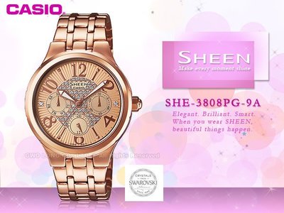 CASIO 卡西歐 手錶專賣店 SHEEN SHE-3808PG-9A女錶 不鏽鋼錶帶 防水
