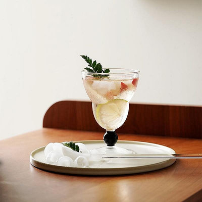 ins風復古玻璃杯透明高腳杯甜品杯飲品杯家用創意酒杯餐桌果汁杯