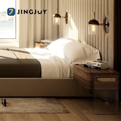 Jingjoy/京周輕奢實木床頭柜意式多功能儲物小戶型玻璃懸浮床邊柜居家床頭櫃超夯 正品 現貨