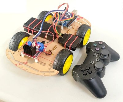 Arduino PS2手把控制四輪自走車套件 PS2搖桿操控車含接收模組 提供程式下載
