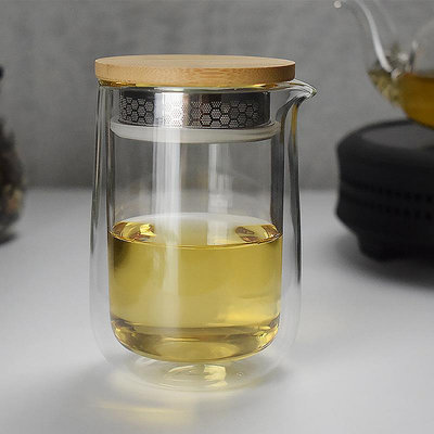 創意雙層玻璃手抓壺泡茶公道杯家用便攜茶水分離杯子批發茶壺制品