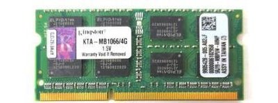 金士頓KTA-MB1066/4G終保ddr3-1066 4G蘋果2rx8筆記型記憶體4GB筆電1.5v雙面顆粒apple