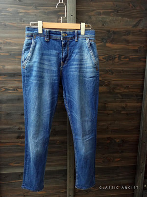 CA 西班牙品牌 ZARA MAN 藍系仿舊刷紋 合身窄管 彈性九分牛仔褲 30腰 一元起標無底價P256