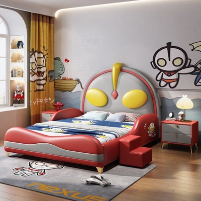 兒童床男孩單人床新款1.2米奧特曼卡通小孩床兒童房家具組合套裝~樂悅小鋪