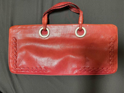 義大利名牌專櫃真品BV Bottega Veneta紅色系復古Vintage編織方包手提包