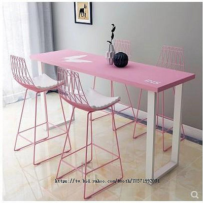 滿意傢私網紅椅粉色實木吧臺桌家用鐵藝吧桌靠墻高腳桌長條桌北歐酒吧桌椅組合
