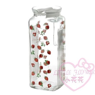 ♥小花花日本精品♥日本製 草莓透明冷水玻璃瓶 水瓶  玻璃瓶 牛奶瓶  1000CC -99964306