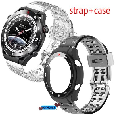 華為 watch Ultimate 智能手錶運動錶帶 TPU 軟帶透明帶透明手鍊的鋼化玻璃 + PC 保護套