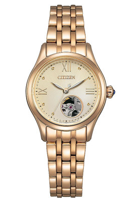 【時光鐘錶公司】CITIZEN 星辰 PR1043-80P 光動能 藍寶石玻璃 玫瑰金 優雅鏤空機械腕錶 聖誕節送禮