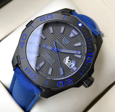 TAG HEUER Aquaracer Calibre 5 黑色面錶盤 藍色尼龍錶帶 男士 自動機械錶 WAY208B.FC6382 豪雅 競潜 300M