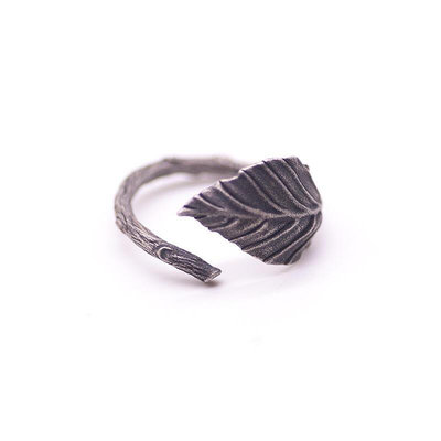 眾信優品 原創設計《葉子》925純銀做舊戒指男女單身食指尾戒SP3235