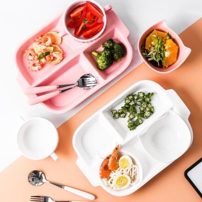現貨熱銷-創意分格餐盤陶瓷家用兒童長方形多格分隔早餐盤成人分食健身餐盤