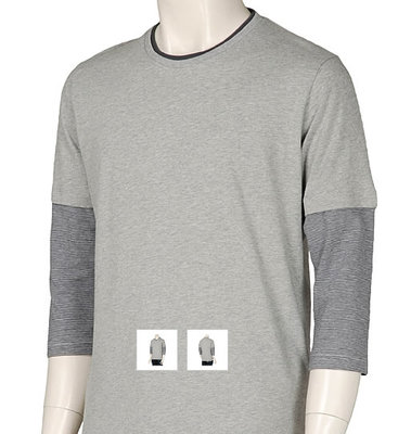 日標 日本款式 台灣無售 UNIQLO 假二件式 七分袖 雙色 素面 + 條紋 長袖 T恤 上衣