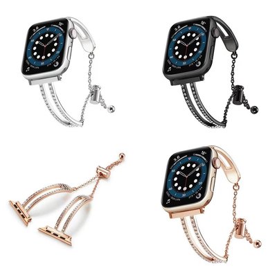 時尚手鐲雙排鑽錶帶 適用於 Apple Watch S8/Ultra/7/6/se2/4 蘋果智能手錶配件
