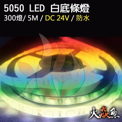 火焱魚 LED 5050 300燈 DC 24V 5米 白底 七彩  防水 燈卷 滴膠 裝潢 間接照明 條燈