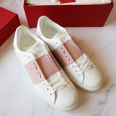 【折扣預購】24春夏正品Valentino Garavani Open sneakers 白色 玫瑰粉色 皮革 休閒鞋