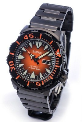 【金台鐘錶】SEIKO 精工  機械錶 運動款潛水錶 夜光 漸層橘面 鍍黑鋼帶男錶(日本製) SRP311J1