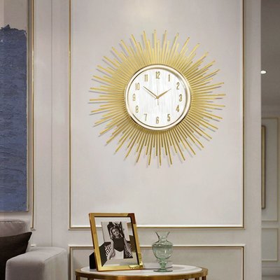 歐式太陽掛鐘輕奢裝飾客廳家用時尚掛墻時鐘藝術大氣餐廳鐘表現代掛鐘客廳超夯 正品 現貨