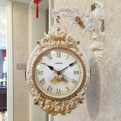 家用藝術雙面掛鐘客廳掛表創意歐式復古靜音石英鐘表個性代時鐘