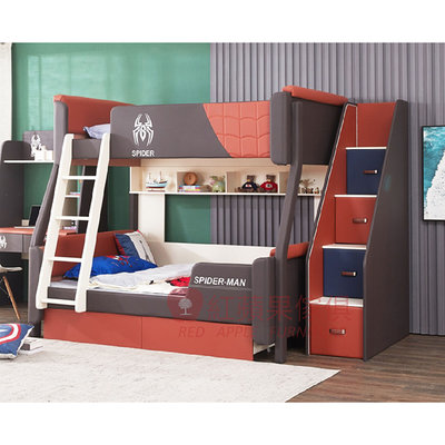 [紅蘋果傢俱]6601#蜘蛛人兒童雙層床(另售 梯櫃 底抽二抽) 防撞軟包 高低床 雙層床 兒童床 臥室組 兒童床組