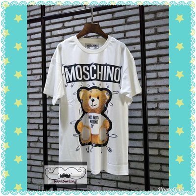 PapaDarling 18SS Moschino 同款別針小熊短袖上衣T恤