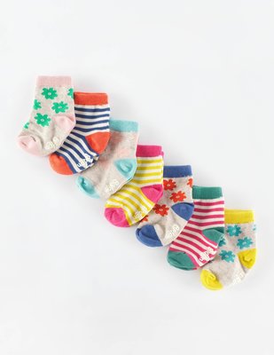 **出清優惠**英國進口Mini Boden童裝彩色小花嬰兒襪子七件組6M-現貨