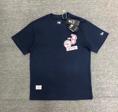 美國職棒MLB韓國版New era聯名boston波士頓深藍色男女短袖T恤球衣