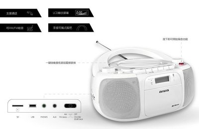 { 啟立企業 現貨 保固 }  AIWA 愛華 CR-BUE30 手提CD/USB/SD卡手提音響喇叭收音機（白色）