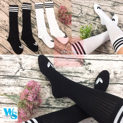 Washoes 2雙一組 愛迪達 三葉草 Socks 襪子 及膝長襪 小腿襪 黑 白 三條線 CE5718