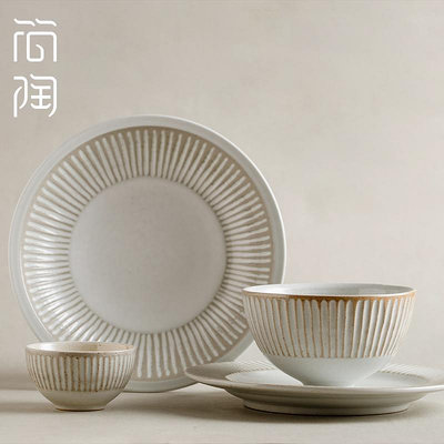 簡陶日式陶瓷餐具碗碟套裝米飯碗湯碗復古粗陶餐盤菜盤子魚盤家用~優優精品店