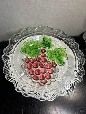 日本中古 SOGA曾我硝子浮雕葡萄水晶玻璃果子缽 歐式大果子