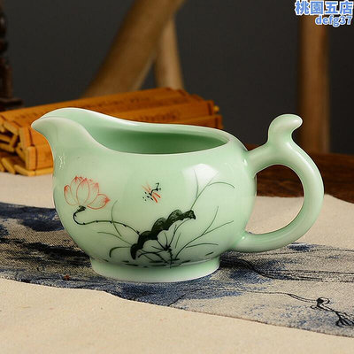 廠家出貨新品龍泉青瓷手繪陶瓷荷花鯉魚茶具公道杯茶海奶壺分茶器