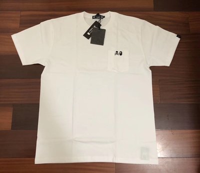 日本mastermind japan x bathing ape 聯名款刺繡猿人logo口袋黑白色短袖T恤夏季tee