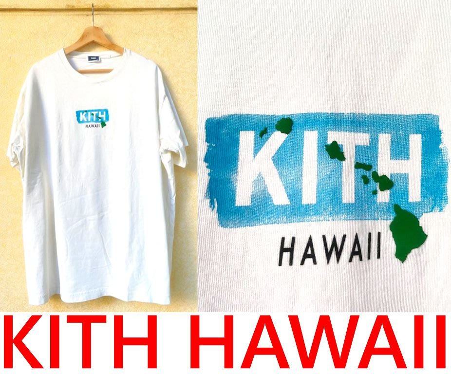 BLACK近全新KITH HAWAII開幕限定CLASSIC水彩手繪BOX LOGO夏威夷群島短T