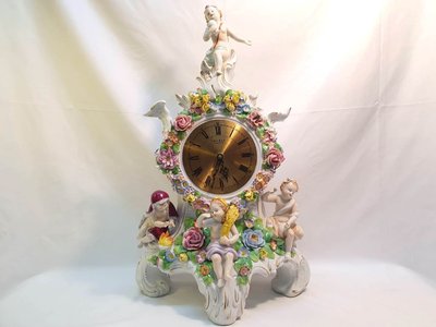 { Ruminant 慕名古物 } 19世紀德國Sitzendorf四季小天使人物雕塑黃銅時鐘