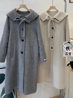 韓國東大門高端雙面羊毛大衣女海軍領羊駝絨長毛加厚系帶毛呢外套正品 促銷