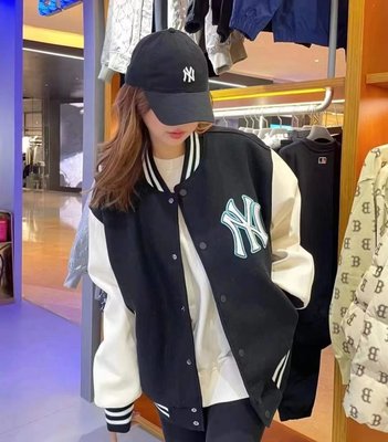 NY開衫外套 風衣 韓國MLB男女情侶棒球服 新款NY拼色休閒寬鬆夾克外套潮 上衣夾克休閒運動服