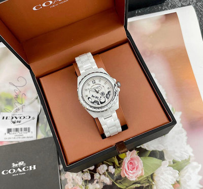 COACH Preston 白色面錶盤 白色陶瓷錶帶 石英 女士手錶14503464