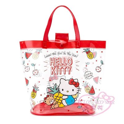 ♥小公主日本精品♥hello kitty凱蒂貓小熊圖案水桶提袋-水果小提袋透明防水提袋游泳袋海灘袋 10027202