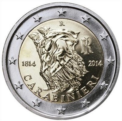 【熱賣精選】意大利 2014年 憲兵部隊成立200周年 2歐元 雙金屬 紀念幣 卷拆