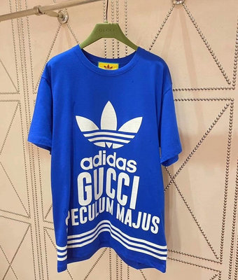 Gucci  Adidas聯名款 短袖T恤  淺藍色 男女同